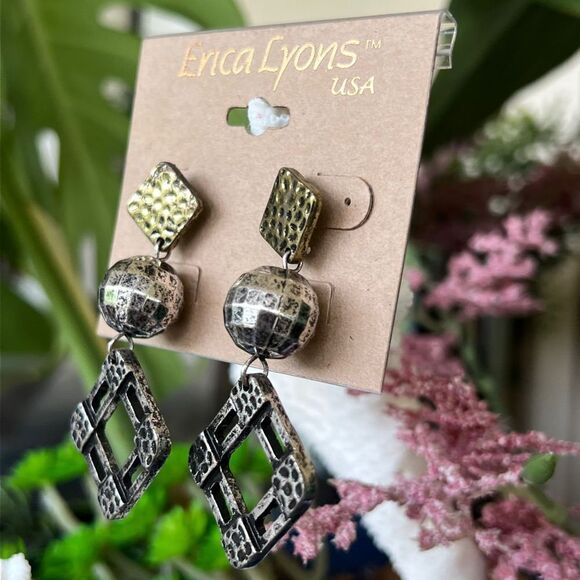 Antiqued Gold Silver Dangle Erica Lyons Fashion Earrings $16ea / 3 for $25 - Picture 6 of 6